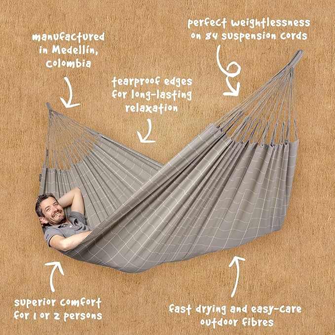 LA SIESTA® - XL King Brisa Classic Hammock & Nautico Steel Stand - Weather & Tear Resistant - Portable, Family Hammock w/Stand - Balcony Porch Garden Outdoor Indoor Hammock - Max 440 Lbs, Almond