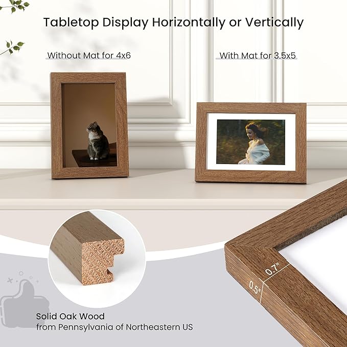 Axeman 4x6 Picture Frame | Solid Oak Wood Picture Frame | 4x6 Frame With Mat for 3.5x5 | 4 x 6 Photo Frame | 4x6 Wood Picture Frame | 4 By 6 Picture Frame | Hanging Hardware Included | Walnut