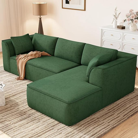 Vesgantti 106" Cloud Sectional Couch with Chaise, Deep Seat Modular Sectional Sofa Chenille Memory Foam Sofa Boneless Couches for Living Room Bedroom, No Assembly Required (Green, Right-Facing Chaise)