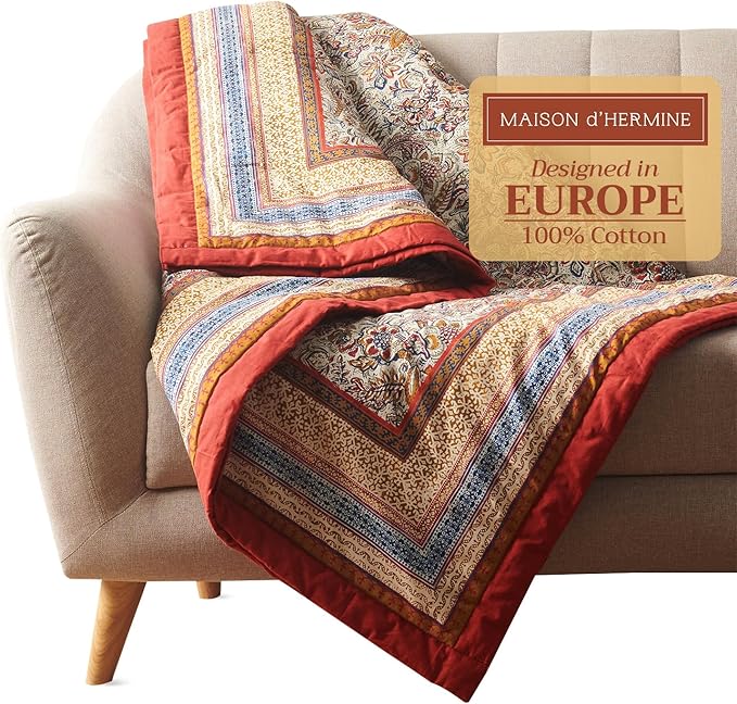 Maison d' Hermine Throw Blanket for Couch Lightweight Soft Warm Breathable Cotton Throw Blankets for Bed Girls Boys Women Men Gifts Sofa Travel Living Room Chair Bedding (50"x60", Jaipur)