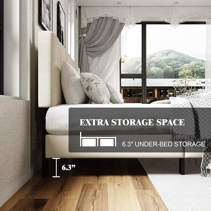 King Size Platform Bed Frame with Upholstered Headboard, Wooden Slats Support, Noise Free, No Box Spring Needed, Easy Assembly, Beige, Velvet