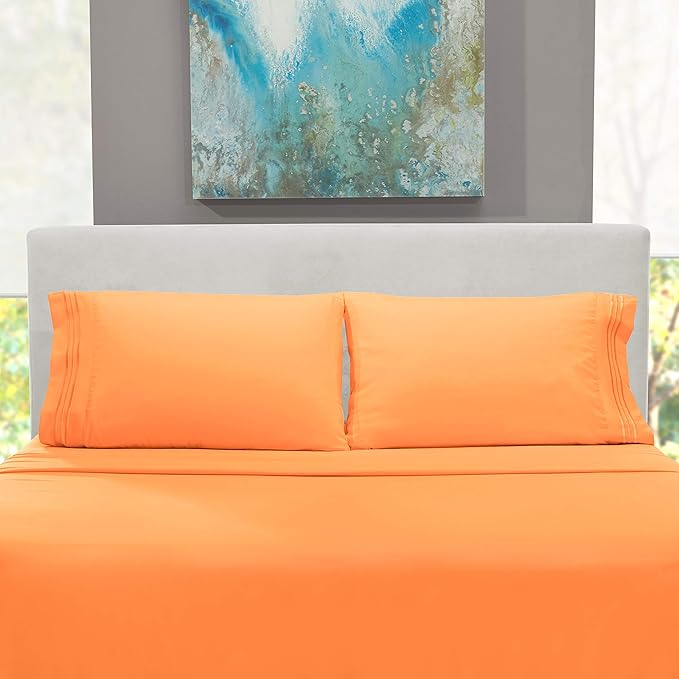 Nestl Full Sheet Set - Luxury 1800 Ultra-Soft Microfiber Full Bed Sheets - Double Brushed - Deep Pockets - Easy Fit - 4 Piece Set - Bedding Sheets & Pillowcases (Full, Light Orange)