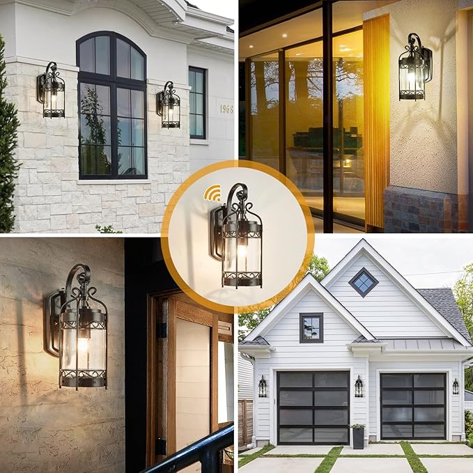 Dusk to Dawn Sensor Outdoor Wall Sconce,14.96" H Vintage Exterior Light Fixture with IP65 Waterproof,Classical European Style Porch Light with Bubble Glass for Garage Yards Patio