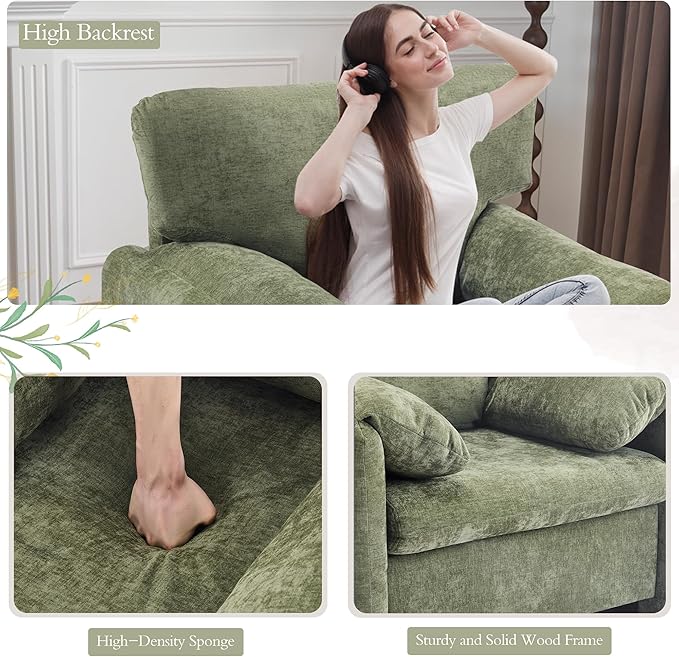 39" Modern Chenille Oversized Armchair,Wide Accent Chair, Mid Century Single Sofa Chairs, Comfy Upholstered Reading Chair for Living Room, Bedroom, and Apartment (Green)