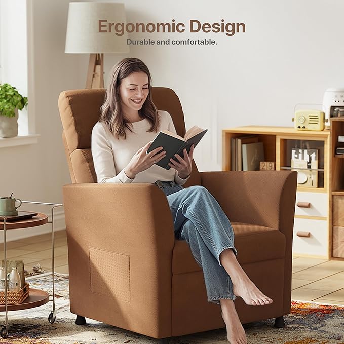 Claiks Power Recliner Chair for Adults, Adjustable Reclining Chair, Comfortable Recliner Couch with Side Pockets&Wire Remote Control, for Living Room, Home Theater, Bedroom, Linen Fabric, Orange