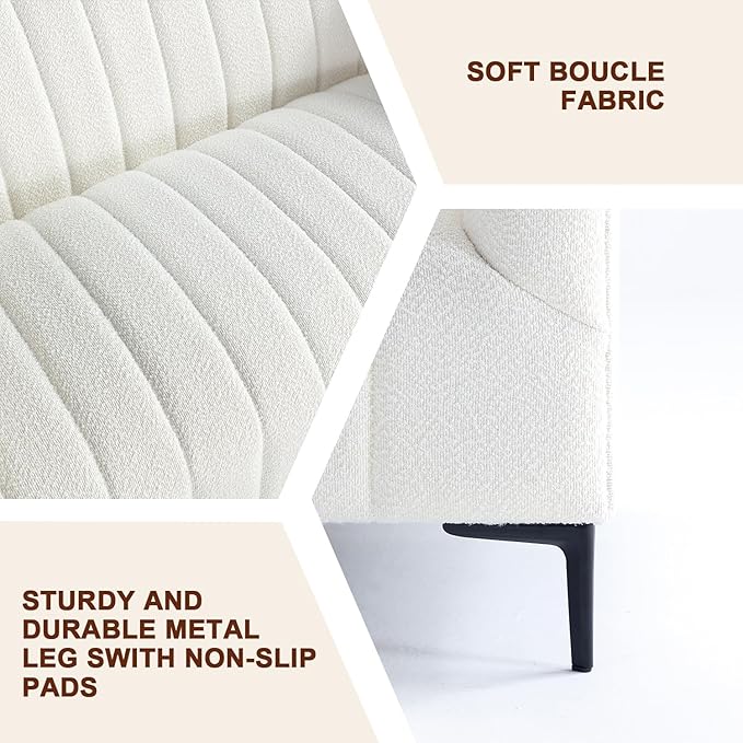 Get Set Style Modern Accent Single Sofa Chair with Arms,Tufted Boucle Upholstered Comfy Reading Arm Chair,Thick Seat Cushion Chair for Living Room Bedroom Study Studio Lounge, White