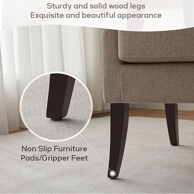 High Back Living Room Chairs, Fabric Accent Chair, Comfy Upholstered Armchair with Wooden Legs for Living Room, Bedroom, Apartment (2, Brown)