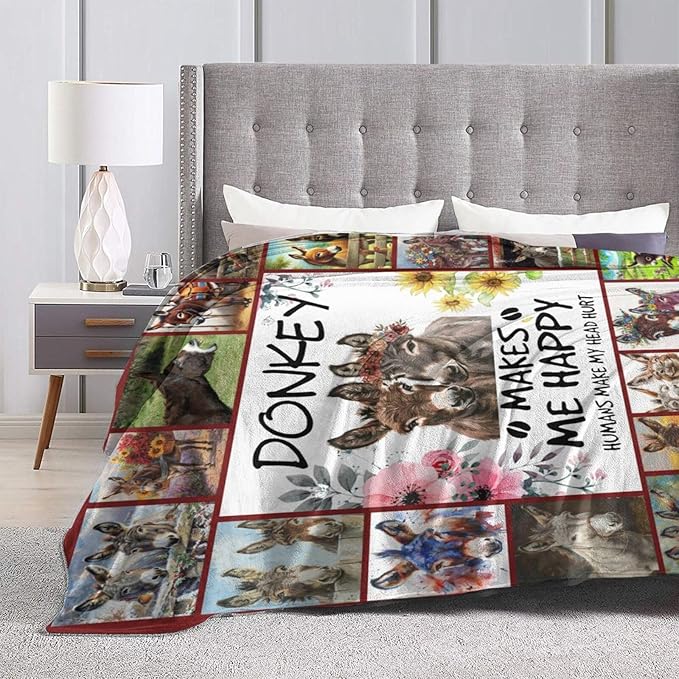 Donkey Blanket Soft Cozy Donkey Plush Throw Blanket Farm Donkey Stuff Decor Warm Lightweight Animal Flannel Fleece Blanket Giftsfor Lover Girls Kids Boys Women Adults Bed Travel 40"x50"