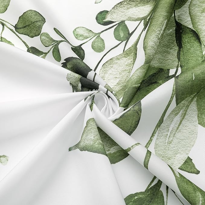 Gibelle Small Stall Shower Curtain 36 x 72, Narrow Half Olive Green Floral Shower Curtain for Bathroom, Watercolor Plant Eucalyptus Leaves Fabric Shower Curtain Set with Hooks