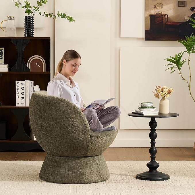 360° Swivel Boucle Bucket Chair, Accent Barrel Makeup Vanity Chair Modern Lounge Single Sofa with Padded Armrest for Dining Room, Living Room, Bedroom and Home Office. (Green)