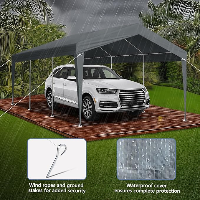 VINGLI 12x20 Carport Canopy Portable Garage, Car Canopy Heavy Duty Car Tent Garage for SUV, Boats, RVs, Trucks Party Tent Boat Shelter(Without Sidewalls)