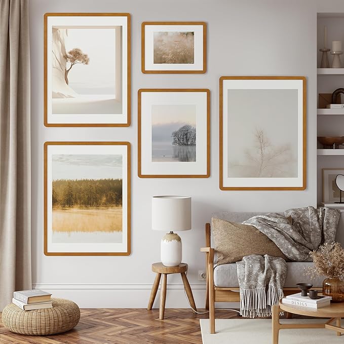 11x14 Picture Frame - Solid Teak Wood 11x14 Frame With Mat For 8x10, 11''x14'' Poster Frame, Plexiglas and Hanging Hardware Included, 11 By 14 Poster Frame Wood, Natural Teak