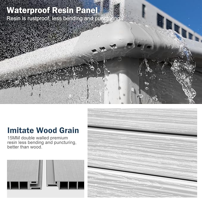 8x6 FT Resin Storage Sheds with Floor Waterproof Outdoor Shed Kit, Outside Plastic Sheds with 2 Windows for Backyard Garden Patio Lawn Tools