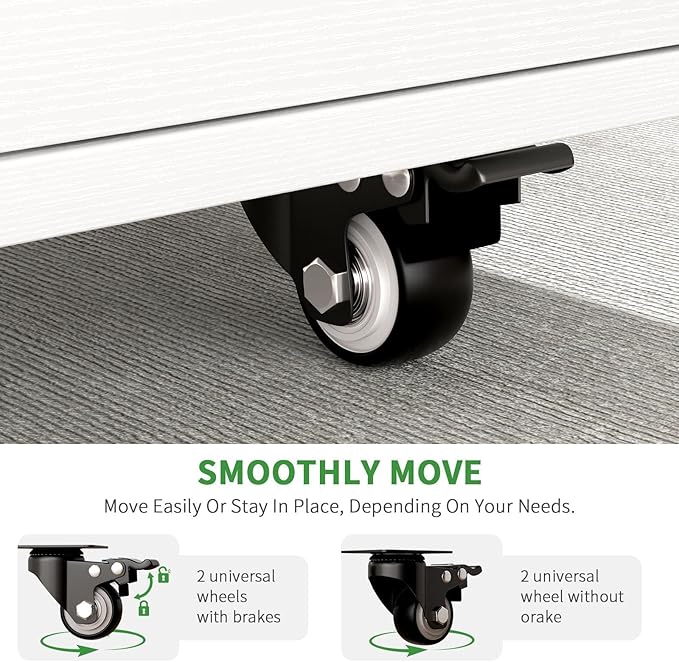 4 EVER WINNER Kitchen Island on Wheels, Kitchen Island Cart with Spice Rack & Towel Rack, Storage Cabinet & Drawer, Farmhouse Coffee Bar with Open Shelves for Dining Room,White