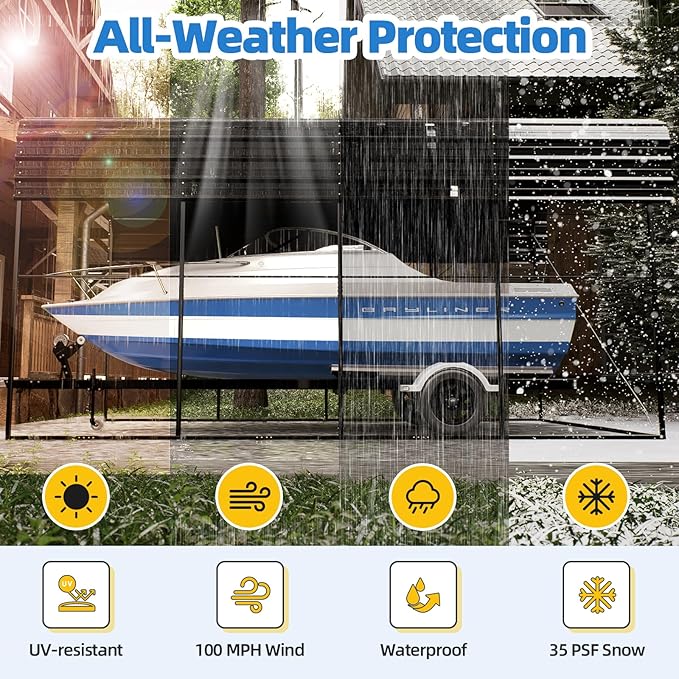 YOLENY 14x20 FT RV Carport, Heavy Duty Metal Carport with Reinforced Metal Frame & Galvanized Roof, Weather-Resistant Car Shelter for RV, Cars, Trucks, Boats, SUVs, and Tractors, Gray