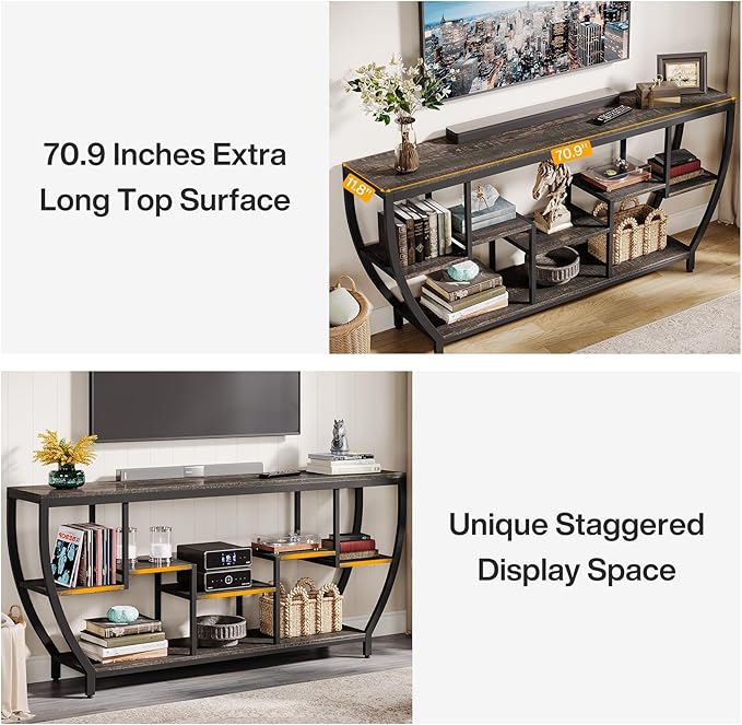 Tribesigns TV Stand for Televisions up to 80 Inches, 70.9 Inches Entertainment Center with Storage Shelves, Wood TV Media Console Table Unit for Living Room, Bedroom, Dark Grey