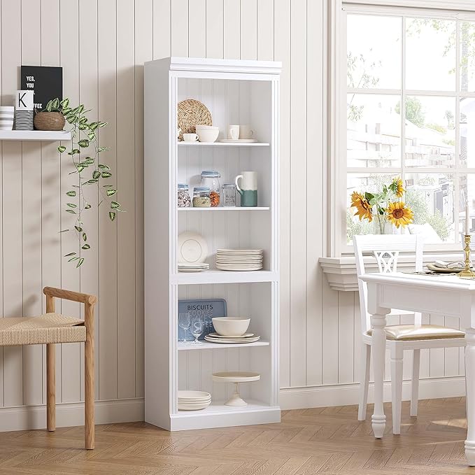 Spirich 5 Tier White Bookshelf, Tall Bookshelf with Storage, Open Wooden Book Shelf, Modern Large Bookcase for Living Room, Home Office, Dinning Room