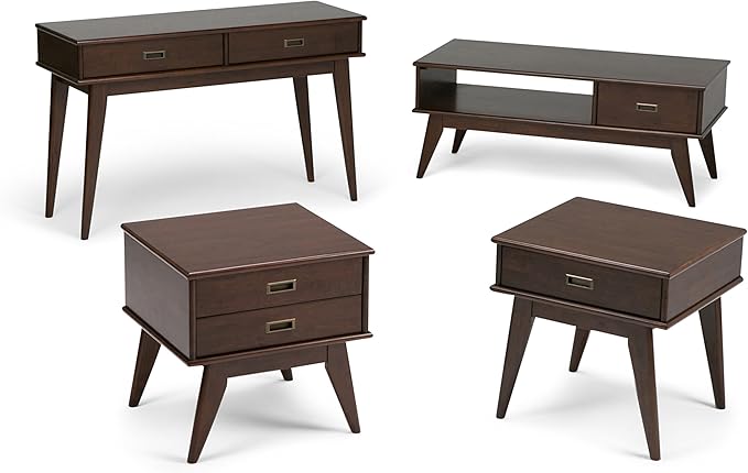 SIMPLIHOME Draper SOLID HARDWOOD 48 inch Wide Rectangle Mid Century Modern Coffee Table in Medium Auburn Brown for the Living Room and Family Room