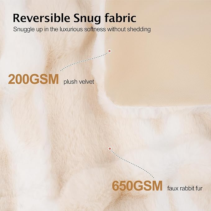 Faux Rabbit Fur Throw Blanket – 850GSM Thick & Warm, Ultra Soft Plush Blanket for Couch, Bed, Sofa, Ideal Gift for Women, 60" × 80", Beige