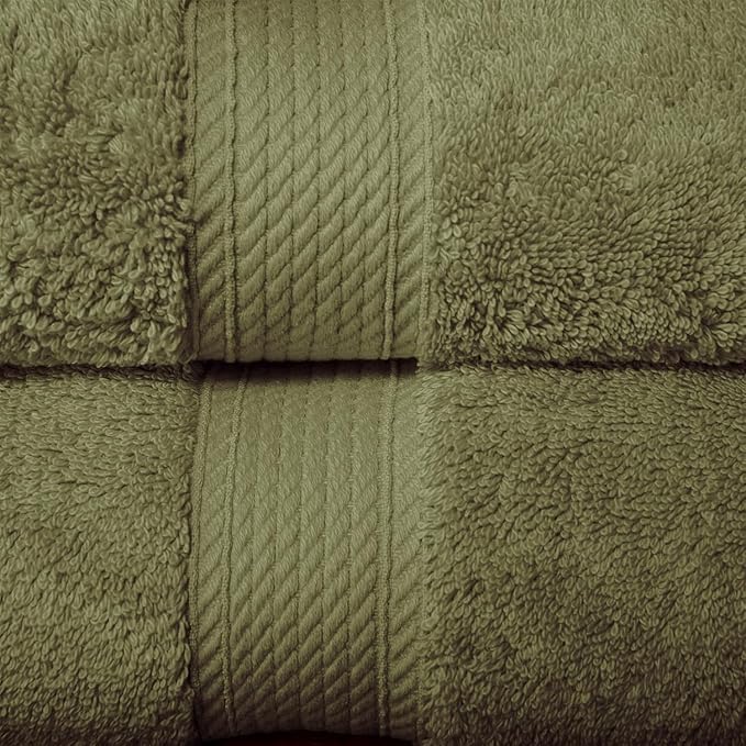 Superior Egyptian Cotton Pile Bath Towel Set of 2, Ultra Soft Luxury Towels, Thick Plush Essentials, Absorbent Heavyweight, Guest Bath, Hotel, Spa, Home Bathroom, Shower Basics, Forest Green