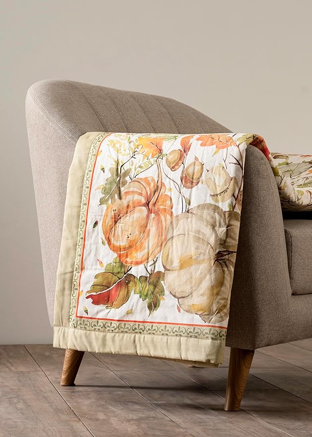 Maison d' Hermine Throw Blanket for Couch Lightweight Soft Warm Breathable Cotton Throw Blankets for Bed Girls Boys Women Men Gifts Sofa Travel Living Room Chair Bedding (50"x60", Pumpkin Passion)