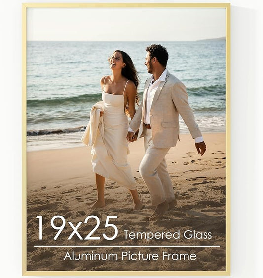 19x25 Metal Picture Frame - Gold Aluminum Picture Frames with Real Glass, Wall Mounting Horizontally or Vertically, Diploma, Certificates and Decor for Wall Gallery 25x19 Frame, Gold