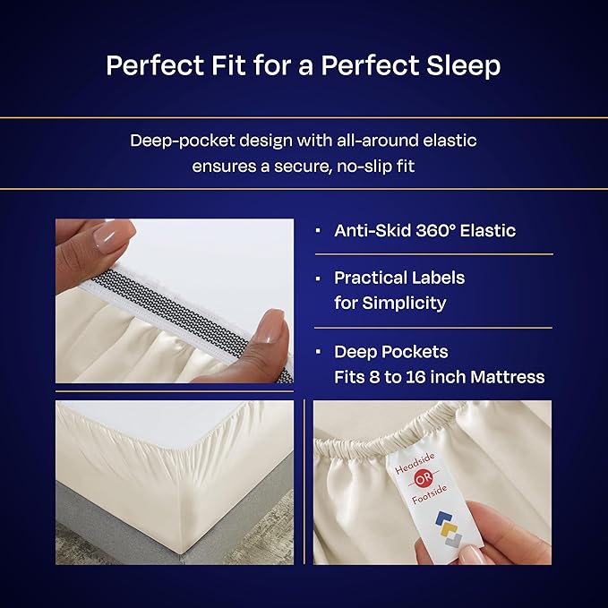 California Design Den Thick and Natural 100% Cotton Sheets King Size Set - Luxury 1000 Thread Count Sateen, Deep Pockets, Soft, Breathable and Durable Bedding Sheet Set - Creamy Beige