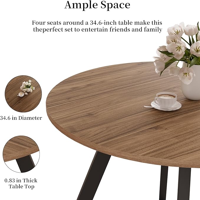34.6'' Round Dining Table Mid Century Modern Small Round Coffee Table, Saving Space (Walnut Table)