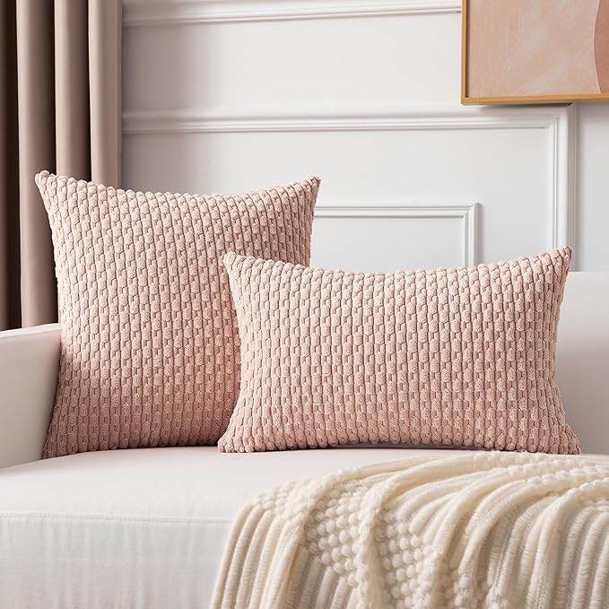 Kevin Textile 2 Packs Pink 26x26 Pillow Covers Euro Pillow Covers with Stripe Pattern Big Throw Pillow Covers for Valentines Day Gifts Couch Bedroom 66x66 cm