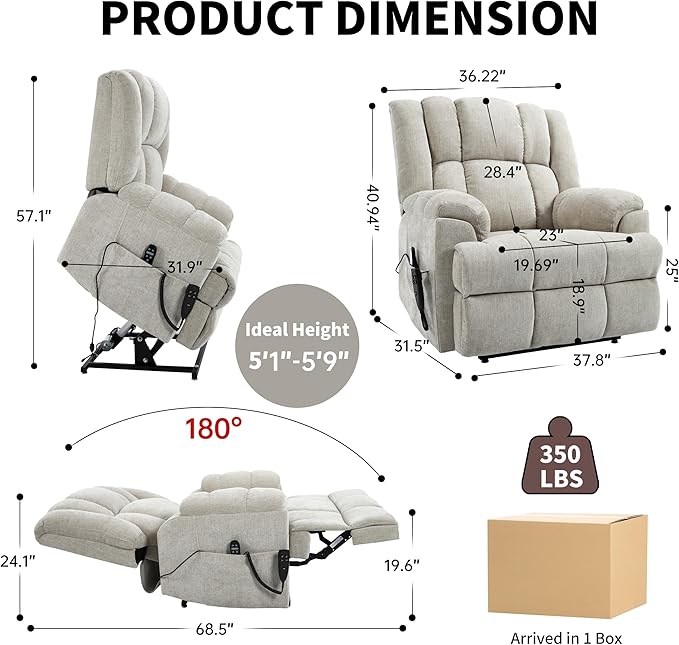 Luxlen Power Lift Recliner Chair for Elderly, Heat Massage Recliners, Dual Motor Oversized Lift Chair, Medium-Firm Electric Lift Recliners with Remote - Creamy