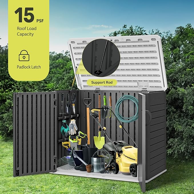 YITAHOME Outdoor Resin Storage Sheds with X-Shaped Lockable Door, 39 in Height Lockable Waterproof Horizontal Shed w/o Shelf, Easy to Assemble Shed Storage for Garden Tools, Dark Gray