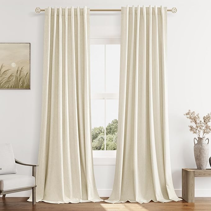 Guken Blackout Curtains 102 Inch Length 2 Panels Set for Living Room Bedroom Back Tab Thermal Insulated 100% Black Out Linen Drapes Room Darkening Window Curtains 102 Inches Long,Warm Beige
