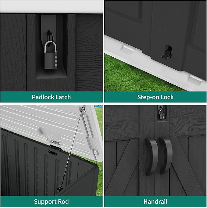 YITAHOME Outdoor Horizontal Storage Shed with X-Shaped Lockable Door, 35 Cu Ft Weather Resistant Resin Tool Shed w/o Shelf, Ideal for Bike, Trash Cans, Garden Tools, Lawn Mowers, Dark Gray