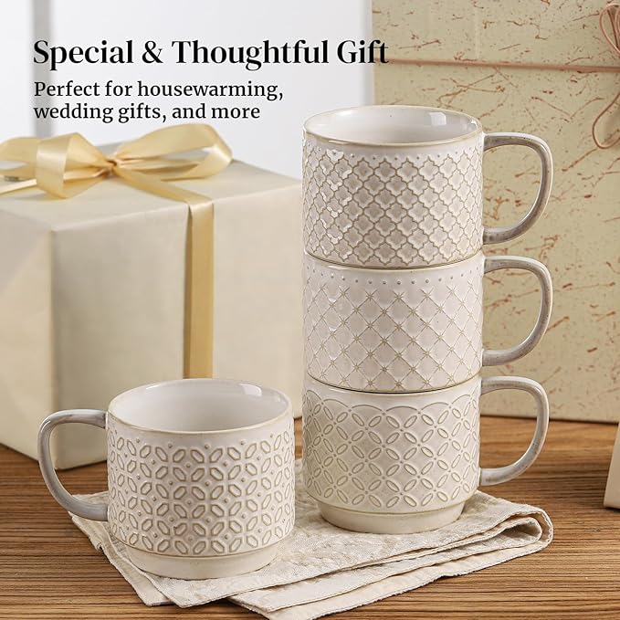 DOWAN 12oz Coffee Mugs Set of 4, Ceramic Coffee Mugs, Mugs Features A Relief Kiln-Change Technique, Microwave Safe, Thick-Walled Design for Heat Retention, Office and Home Use