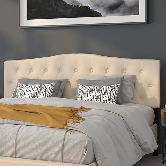 EMMA + OLIVER Tufted Upholstered King Size Headboard in Beige Fabric