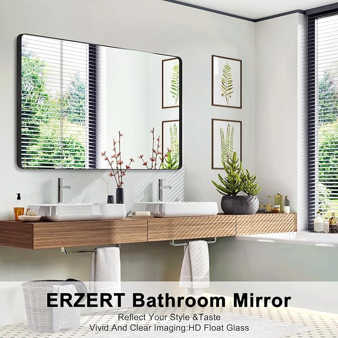 Bathroom Mirrors for Over Sink,55x30Inch Vanity Mirrors for Wall,Black Metal Frame Rectangle Mirrors for Bathroom Vertically Restroom,Hangs Horizontally or Farmhouse