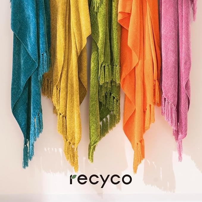 RECYCO Throw Blanket Soft Cozy Chenille Throw Blanket with Fringe Tassel for Couch Sofa Chair Bed Living Room (Orange, 50'' x 60'')