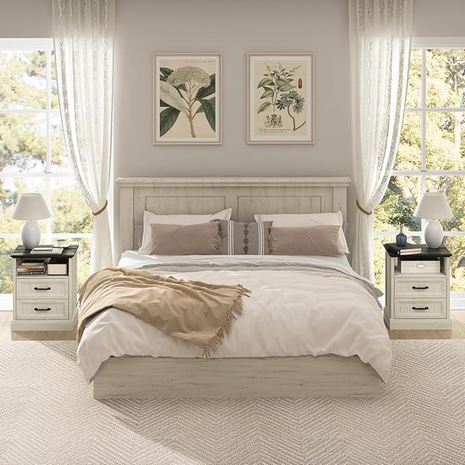 CARPETNAL Farmhouse Dresser and Nightstand Sets for Bedroom, 3 Pcs Bedroom Set, 6 Drawer Dresser & Nightstand Set of 2, Modern Wood Chest of Drawers for Bedroom, Living Room, Entryway, White