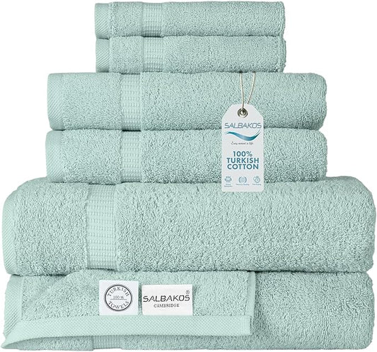 SALBAKOS 100% Turkish Cotton 6-Piece Towel Set | Heirloom Quality Hotel & Spa Collection | Soft, Absorbent 2 Washcloth, 2 Hand, 2 Bath Towel Sets | Made in Turkey (Seafoam Green, 6 Piece Towel Set)