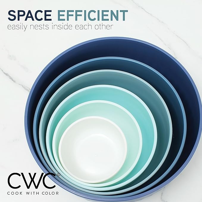 COOK WITH COLOR Prep Bowls with Lids- Wide and Deep Nesting Plastic Small Mixing Bowl Set with Lids, 12 Piece Set - Wide Bowls, Blue