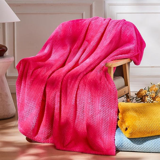 NEWCOSPLAY Super Soft Throw Blanket Dark Rose Red Premium Silky Flannel Fleece Leaves Pattern Lightweight Bed Blanket All Season Use (Dark Rose Red, Throw(50"x60"))