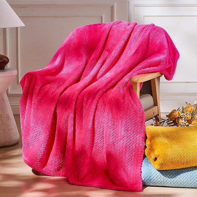 NEWCOSPLAY Super Soft Queen Blanket Dark Rose Red Premium Silky Flannel Fleece Leaves Pattern Lightweight Bed Blanket All Season Use (Dark Rose Red, Queen(90"x90"))
