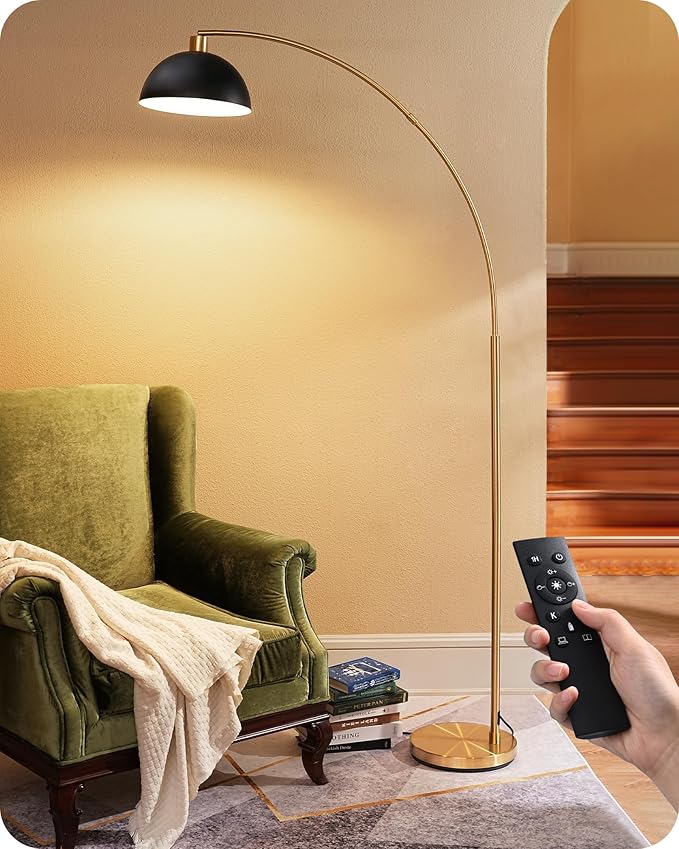 EDISHINE 78.3" Mid Century Modern Floor Lamp, Tall Standing Lamp with Remote, Rotatable LampHead, Brass Floor Lamps for Living Room, Bedroom, Office, Reading Corner, Gold/Black