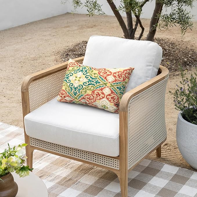 Outdoor/Indoor Lumbar Pillows, Water Repellent Cushion Pillows, 12x20 Inch, Outdoor Pillows with Inserts for Home Garden, Pack of 2, Geometric Orange