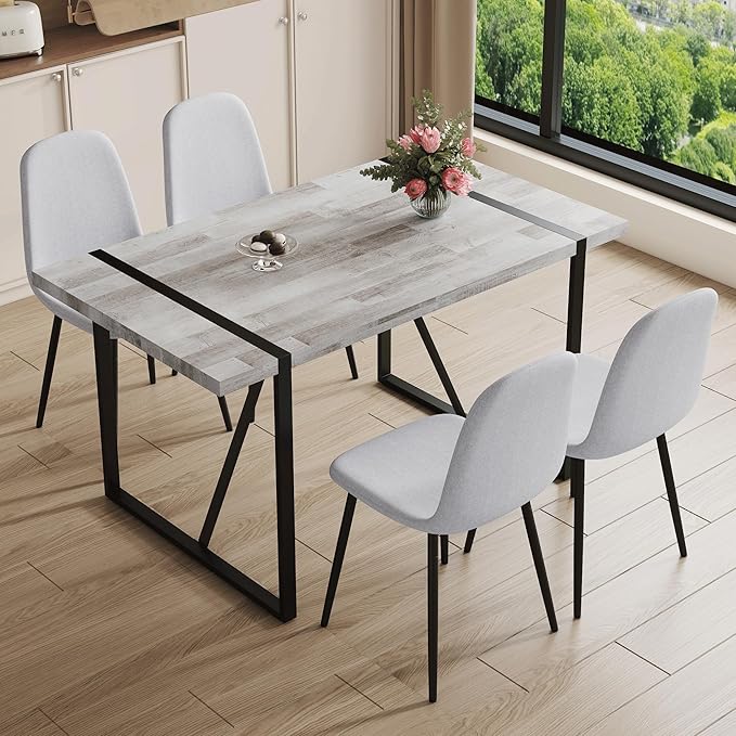 Dining Table Chairs Set for 4, Modern Rectangular Dining Room Table Set Upholstered Dining Chairs 55" Dinner Table Set for Kitchen (Grey Table & Grey2 Chairs, 55 inch Table + 4 Chairs)