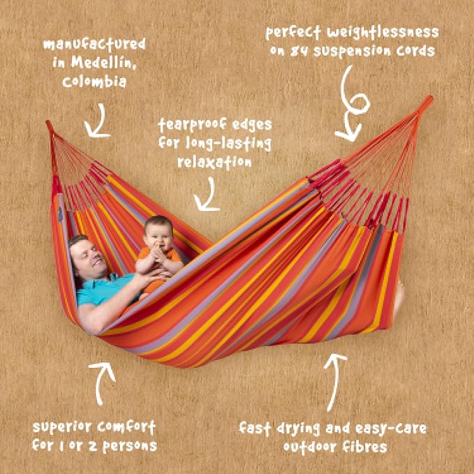 LA SIESTA Brisa Classic Hammock, Handmade, Weather-Resistant, Tear-Resistant Hammock for Indoor & Outdoor Relaxation, Size-Double - Toucan