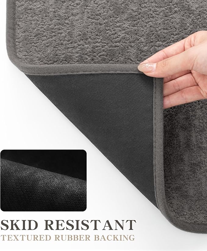 chakme Bathroom Rug Sets 3 Piece, Ultra Thin Bath Mat Quick Dry Bath Mat Set, Absorbent Bath Mat for Bathroom Non Slip Machine Washable, (Dark Grey, 3 Piece)