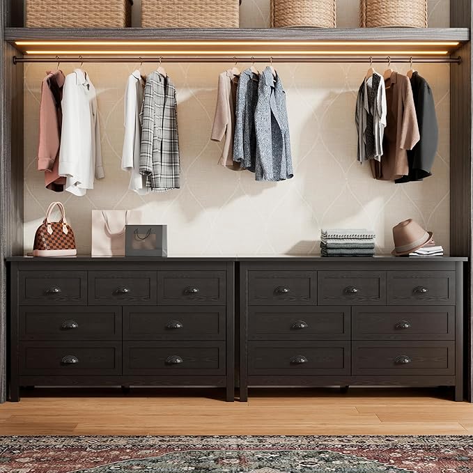 Wananlanen® Farmhouse Dresser for Bedroom, Antique Double Dresser & Chest of Drawer with Vintage Handle and Storage, Wooden Tall Rustic Organizer for Bedroom