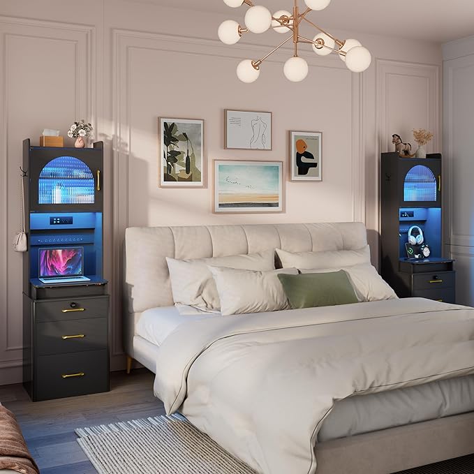 KAMABOKO Vanity Desk with Mirror and Lights, Large Makeup Vanity Table Set with Drawers & Cabinets & Power Outlet, 3 LED Lights Modes Adjustable (029 Black)