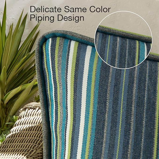 Sunbrella Decorative Outdoor Water Repellent Throw Pillows with Inserts, Set of 4, 18" x18" Pillows for Patio, Backyard, Bed, Couch, and Patio Furniture, Beach Stripe Lagoon